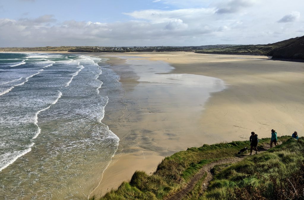 people enjoying the views over porthkidney sands